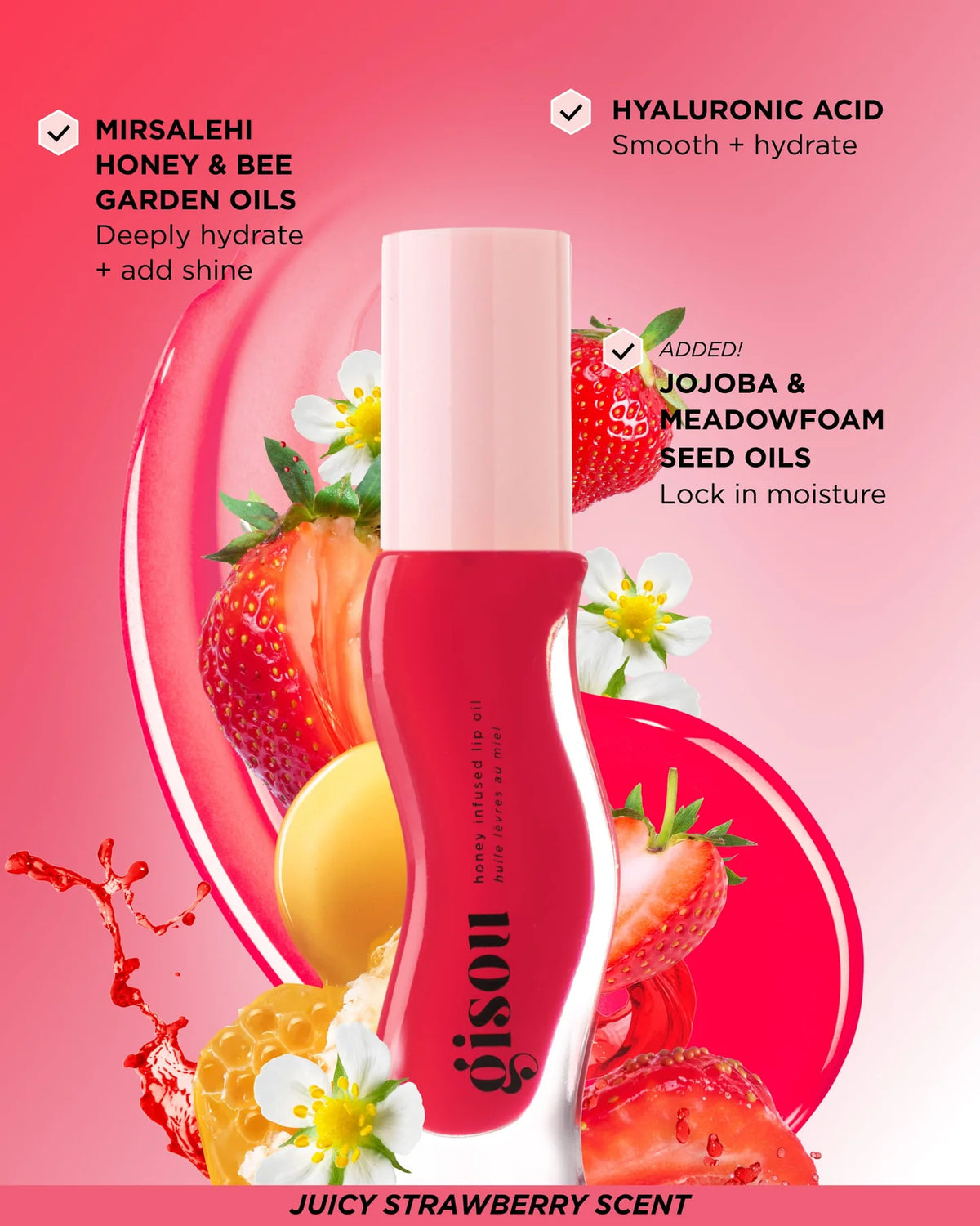 Honey Infused Hydrating Lip Oil - Strawberry Sorbet