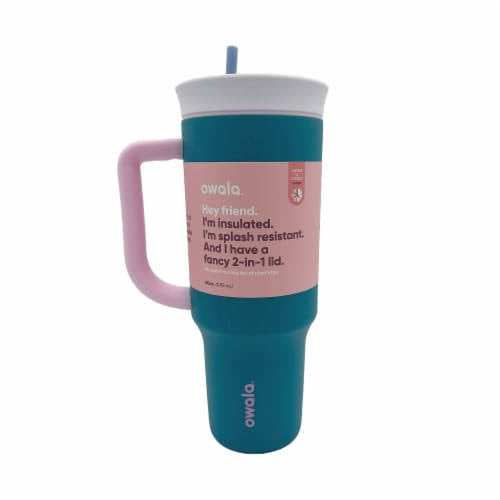 Owala 40 Oz (1.19 L) Travel Tumbler SS Tickle Me Teal (Azul verdoso conn tapa blanca)