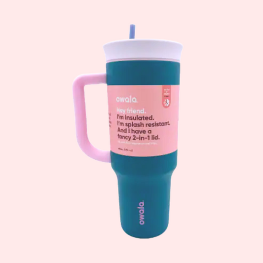 Owala 40 Oz (1.19 L) Travel Tumbler SS Tickle Me Teal (Azul verdoso con tapa blanca)